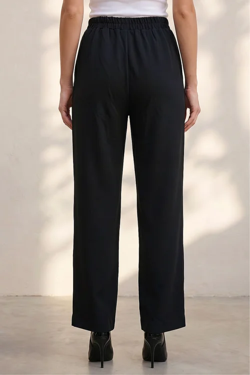 Roman Black Pleated Wide Leg Buttoned Trouser - 16 Image 3