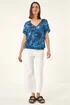 Roman Navy Floral Print V-Neck Stretch Top - 14 Image 3