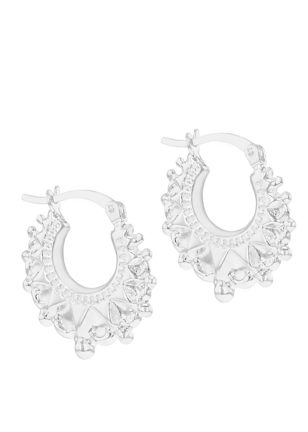 Golden Moments Sterling Silver Medium Hollow Patterned Creole Earrings - L/XL Image 1
