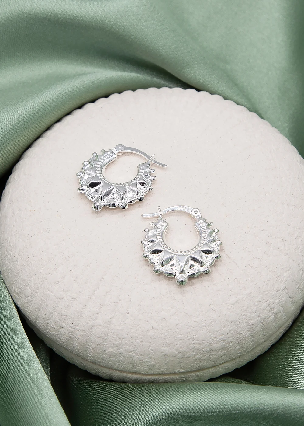 Golden Moments Sterling Silver Medium Hollow Patterned Creole Earrings - L/XL Image 2