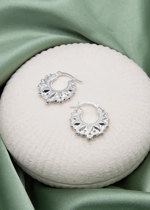 Golden Moments Sterling Silver Medium Hollow Patterned Creole Earrings - L/XL Image 2