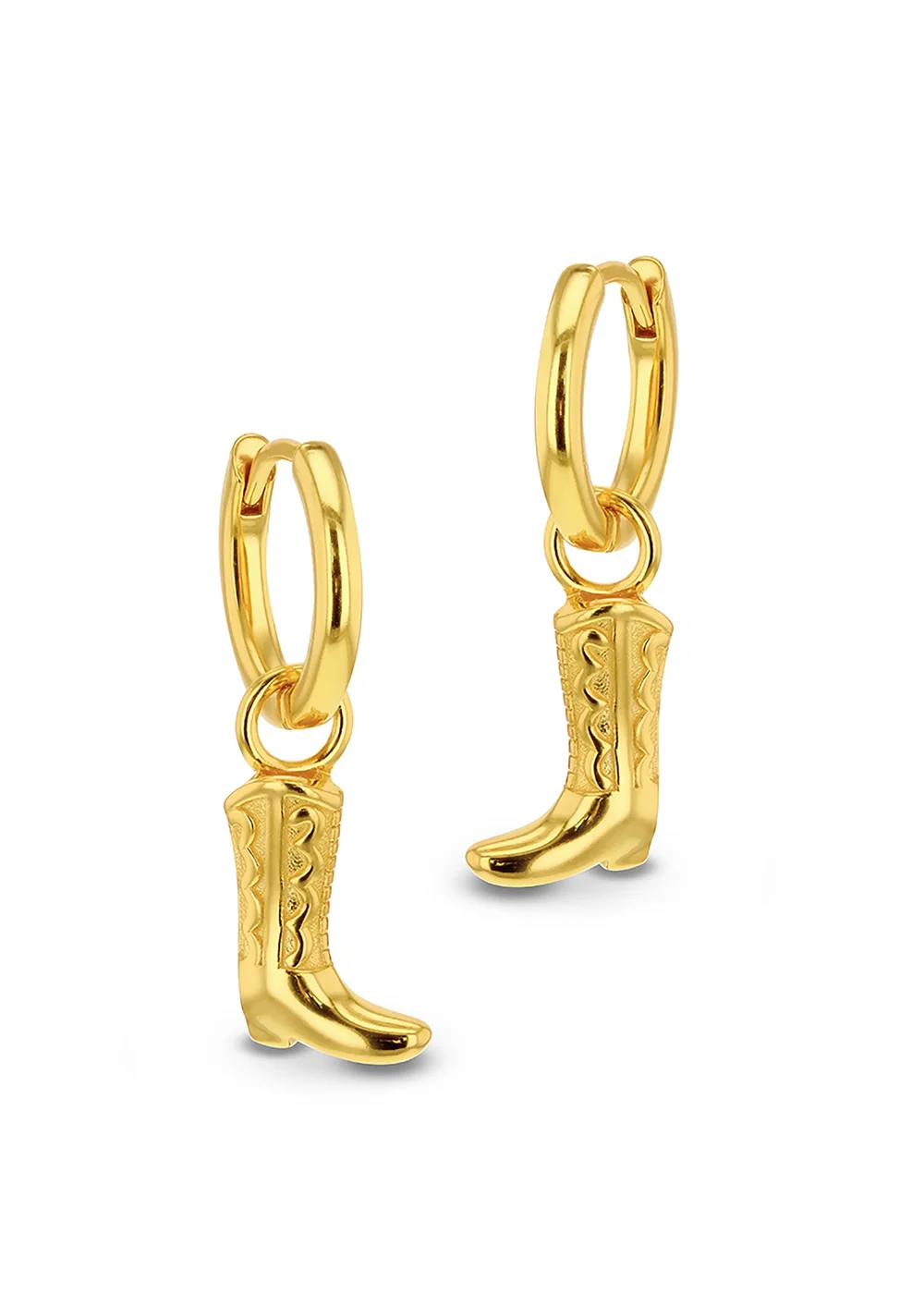 Golden Moments Sterling Silver Gold Plated Cowboy Boot Hoop Earrings - One Size Image 1