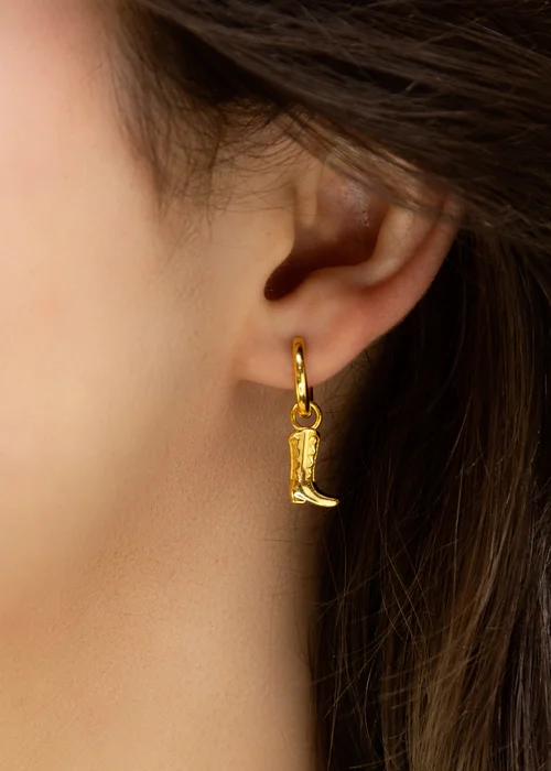 Golden Moments Sterling Silver Gold Plated Cowboy Boot Hoop Earrings - One Size Image 3