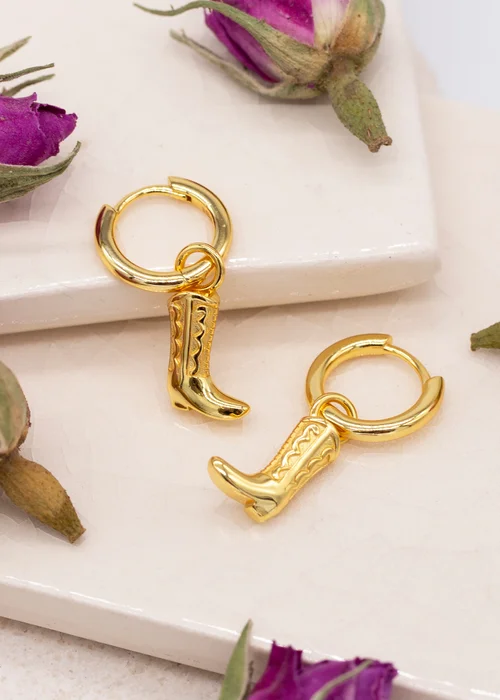 Golden Moments Sterling Silver Gold Plated Cowboy Boot Hoop Earrings - One Size Image 2