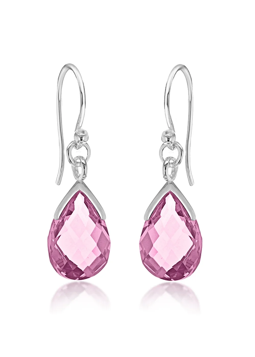 Golden Moments Sterling Silver Pink CZ Teardrop Earrings - One Size Image 1