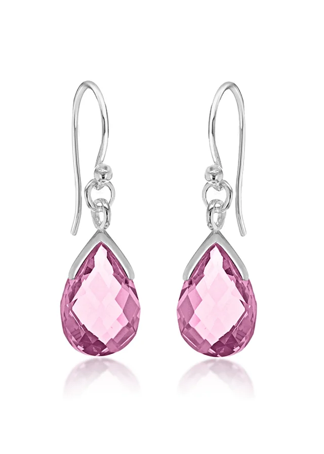 Golden Moments Sterling Silver Pink CZ Teardrop Earrings