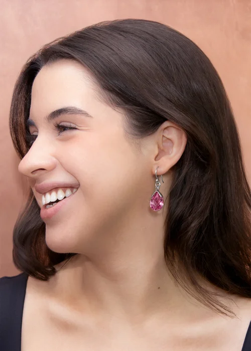 Golden Moments Sterling Silver Pink CZ Teardrop Earrings - One Size Image 3