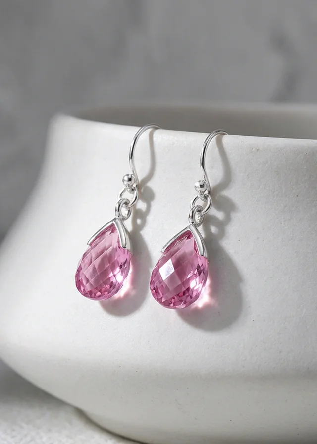 Golden Moments Sterling Silver Pink CZ Teardrop Earrings