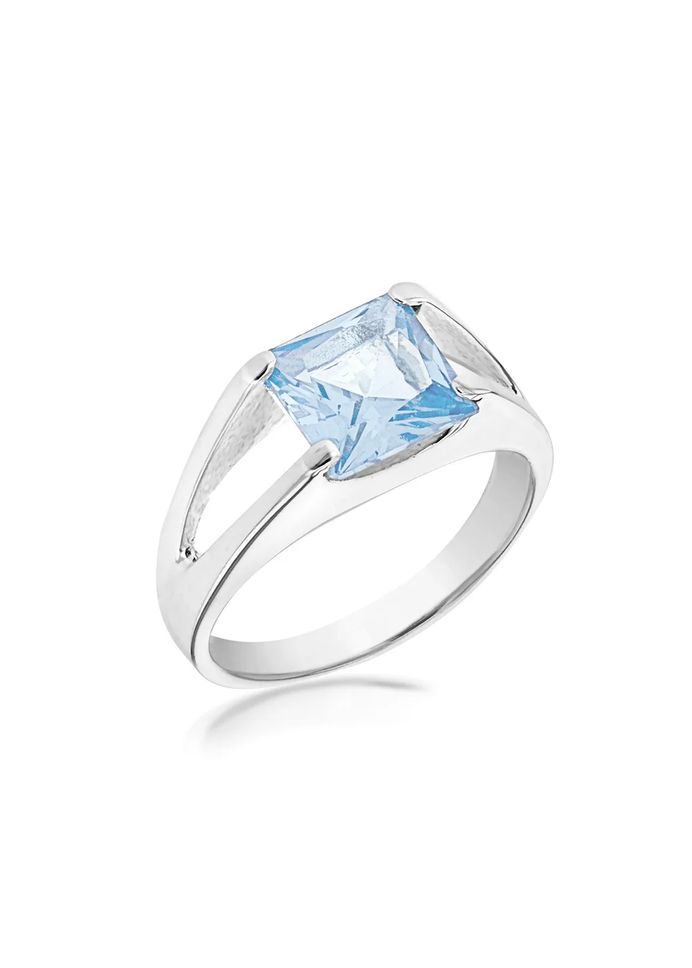 Golden Moments Sterling Silverand Blue Square CZ Split-Shoulder Ring - L Image 1
