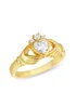 Golden Moments Sterling Silver Gold Plated Heart CZ Claddagh Ring - L Image 1