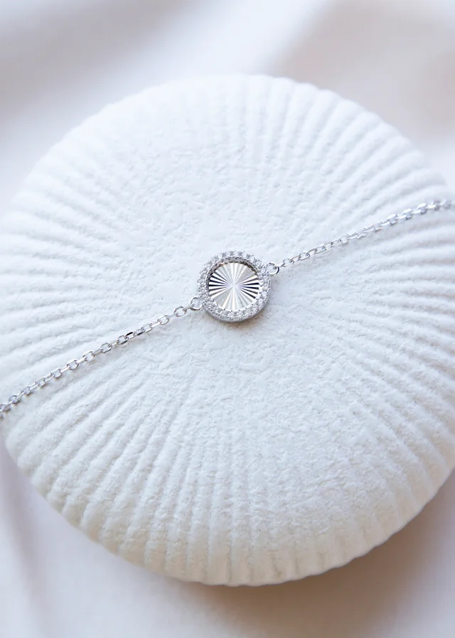 Golden Moments Sterling Silver Rhodium Plated Rainbow Circle and CZ Adjustable Bracelet