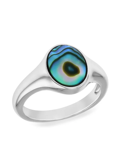 Golden Moments Sterling Silver Rhodium Plated Oval Paua Shell Ring - L Image 1