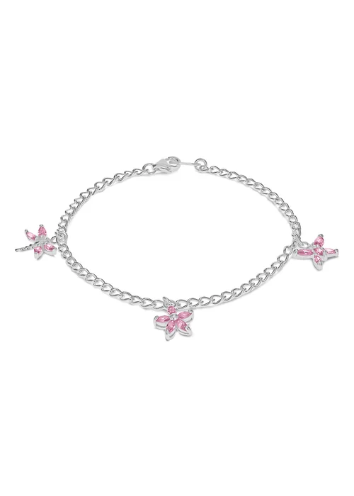 Golden Moments Sterling Silver Three Pink CZ Charm Bracelet - One Size Image 1