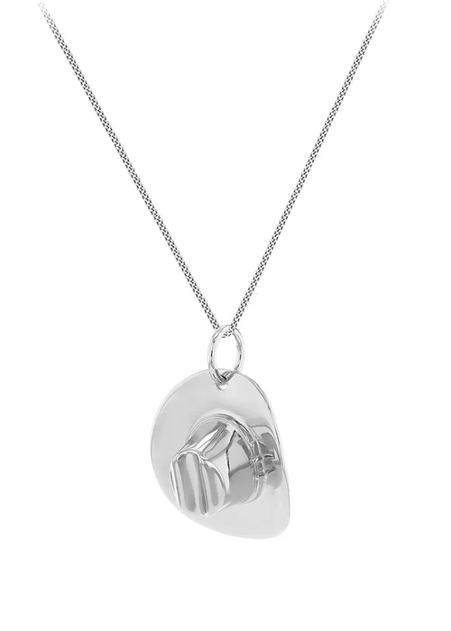 Golden Moments Sterling Silver Rhodium Plated Cowboy Hat Pendant on Chain - One Size Image 1
