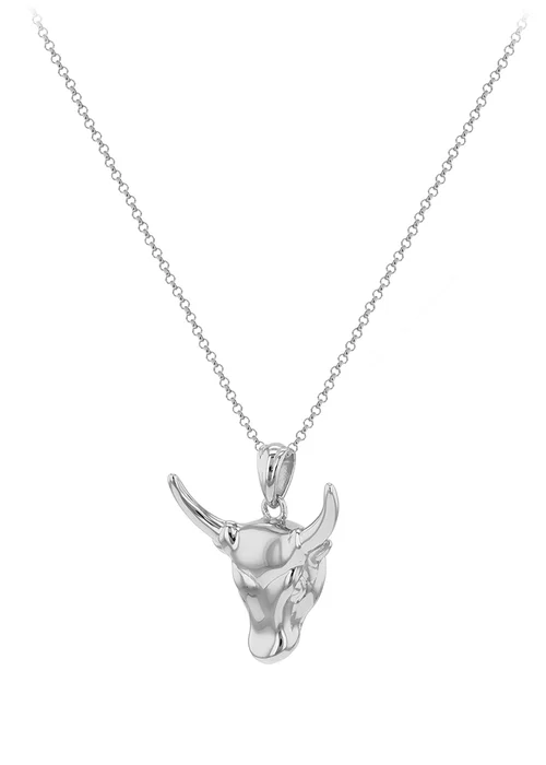 Golden Moments Sterling Silver Rhodium Plated Small Steer Head Pendant on Chain - One Size Image 1