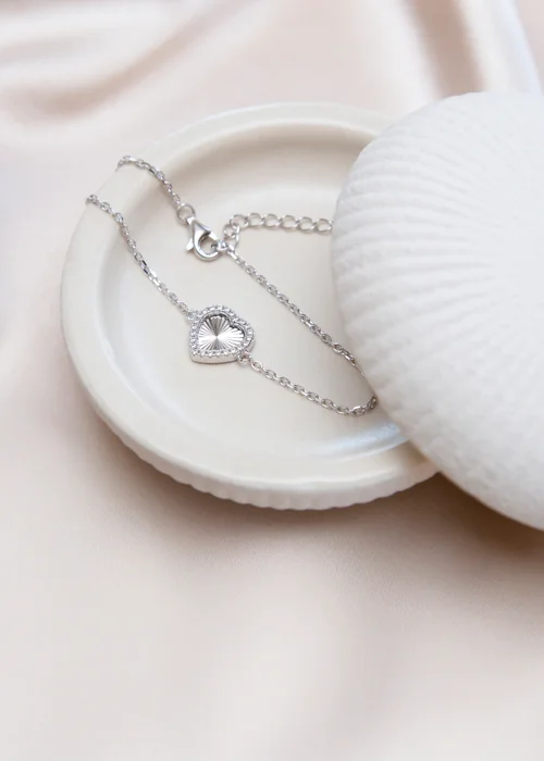 Golden Moments Sterling Silver Rhodium Plated Rainbow Heart and CZ Adjustable Bracelet - One Size Image 2