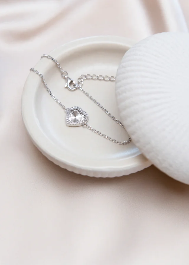 Golden Moments Sterling Silver Rhodium Plated Rainbow Heart and CZ Adjustable Bracelet