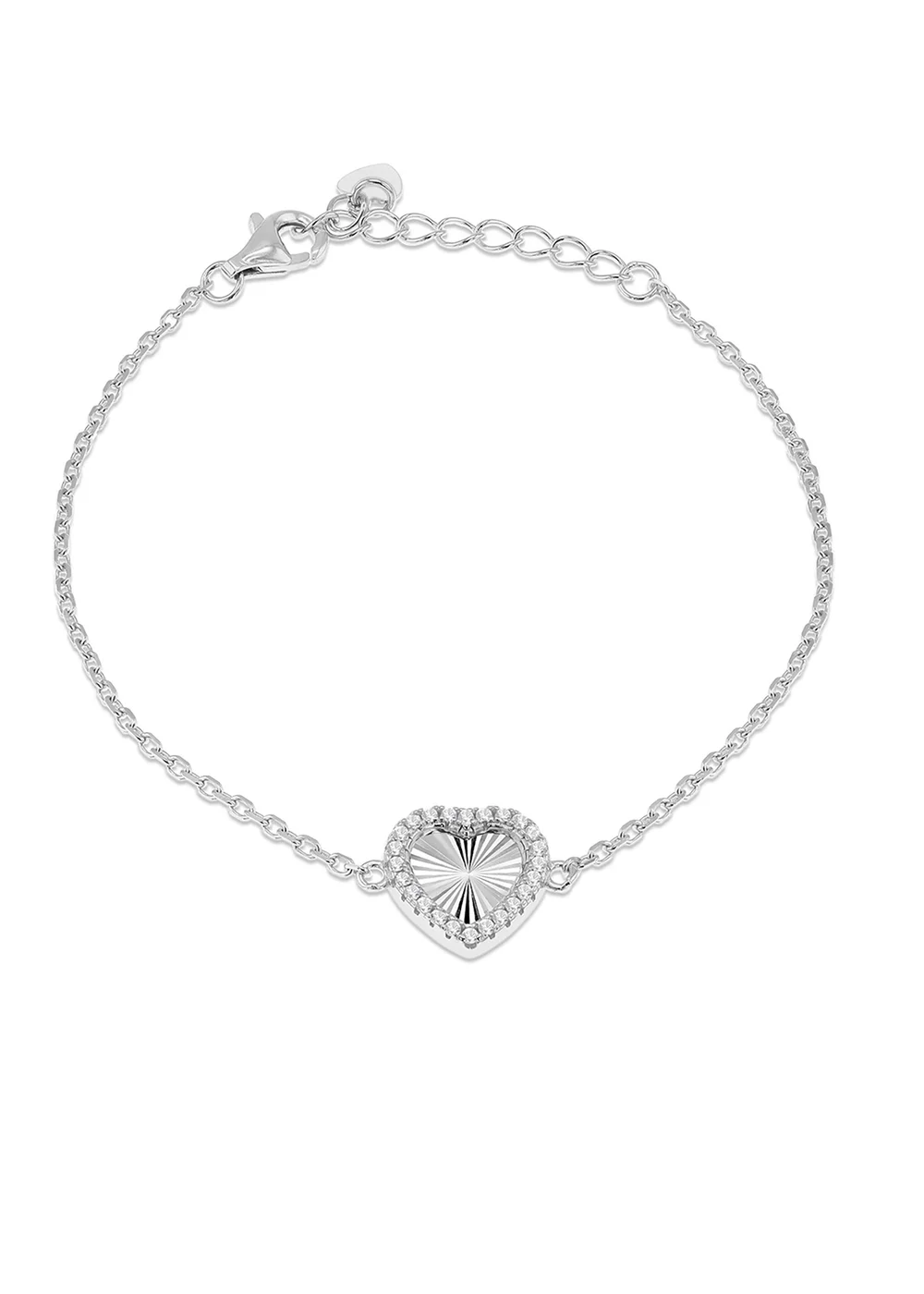 Golden Moments Sterling Silver Rhodium Plated Rainbow Heart and CZ Adjustable Bracelet - One Size Image 1