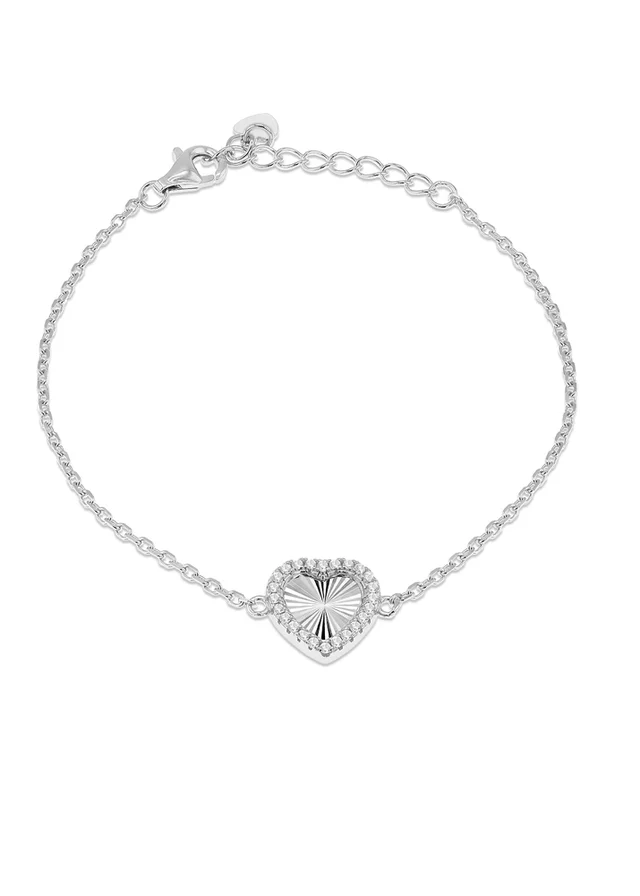 Golden Moments Sterling Silver Rhodium Plated Rainbow Heart and CZ Adjustable Bracelet