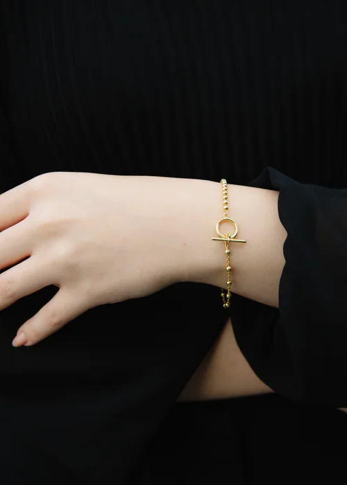 Golden Moments Sterling Silver Gold Plated Ball & Ball T-Bar Bracelet - One Size Image 3