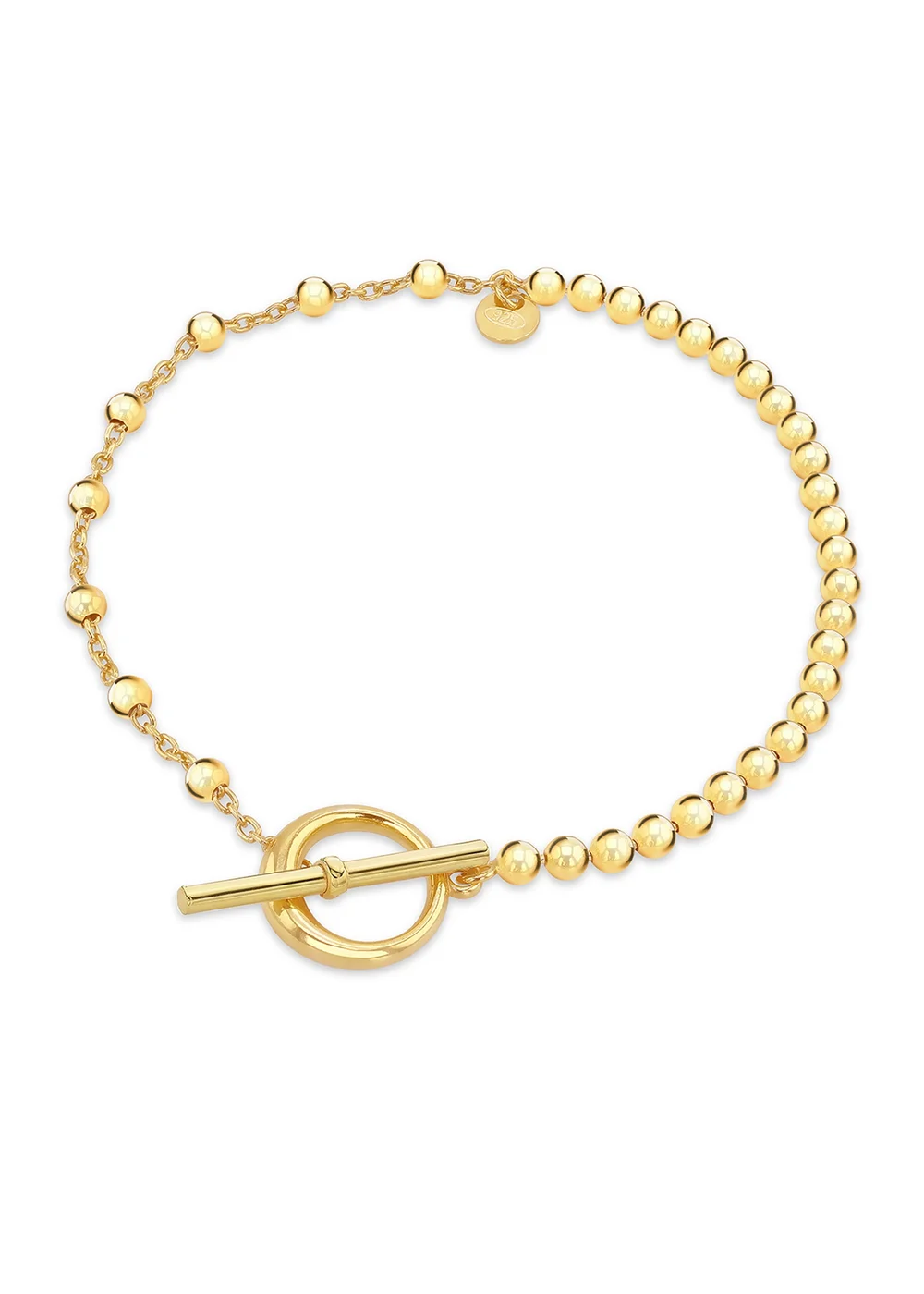 Golden Moments Sterling Silver Gold Plated Ball & Ball T-Bar Bracelet - One Size Image 1