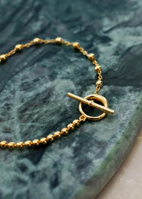 Golden Moments Sterling Silver Gold Plated Ball & Ball T-Bar Bracelet - One Size Image 2