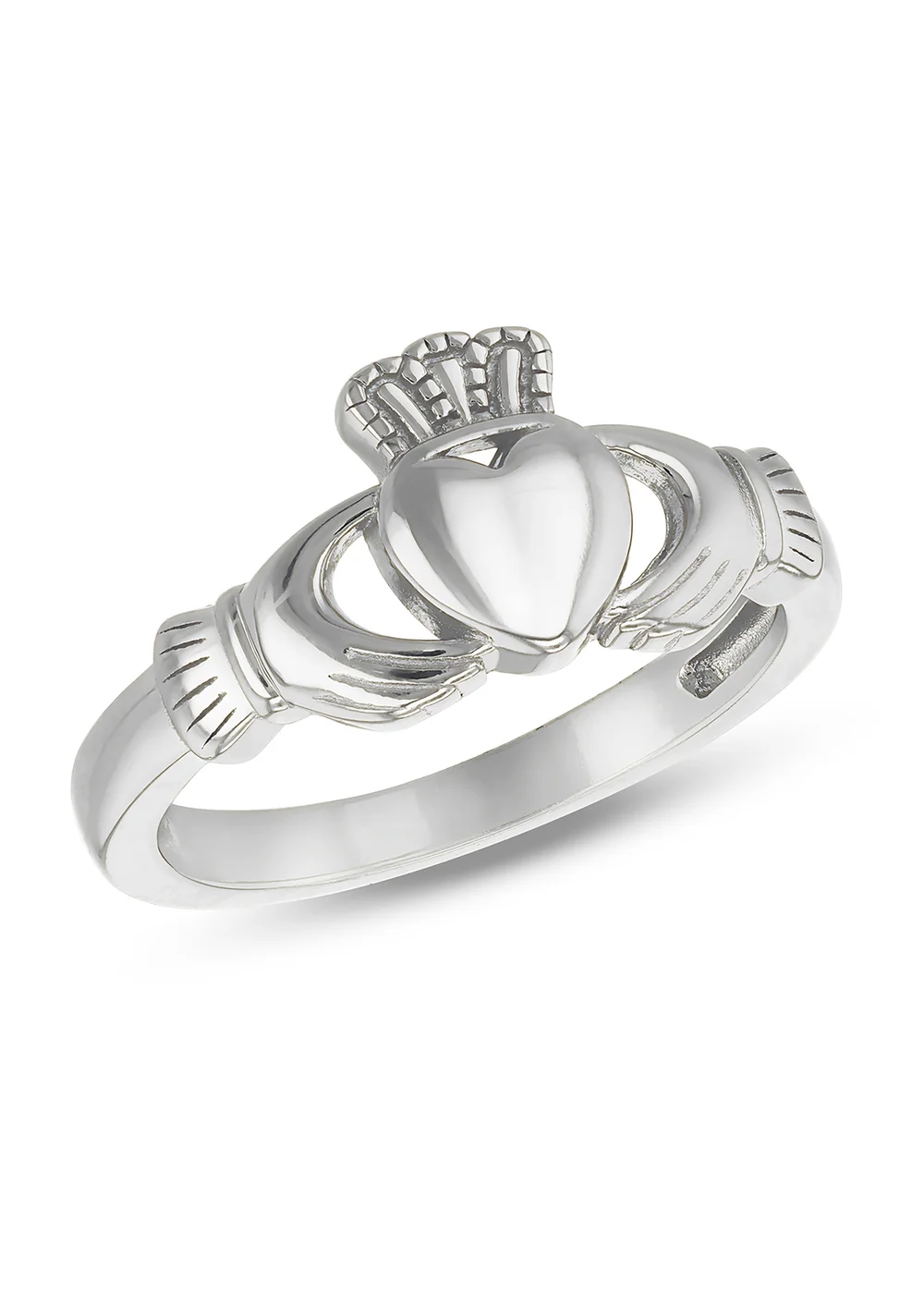 Golden Moments Sterling Silver Rhodium Plated Small Claddagh Ring - L Image 1