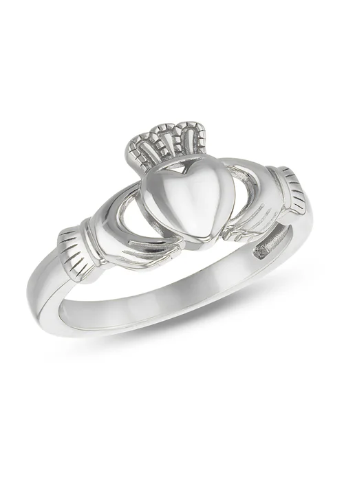 Golden Moments Sterling Silver Rhodium Plated Small Claddagh Ring - L Image 1