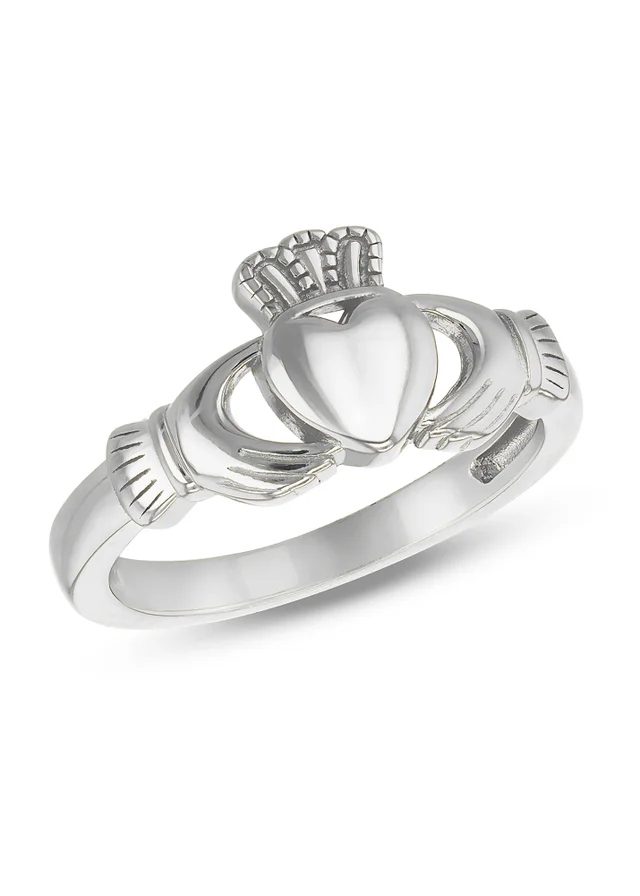 Golden Moments Sterling Silver Rhodium Plated Small Claddagh Ring