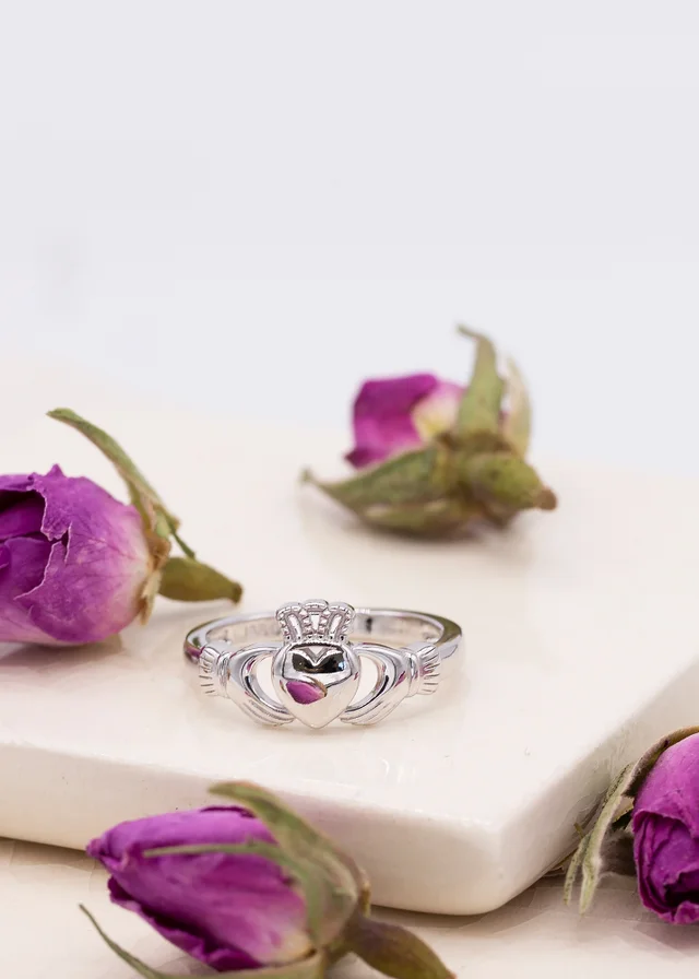 Golden Moments Sterling Silver Rhodium Plated Small Claddagh Ring