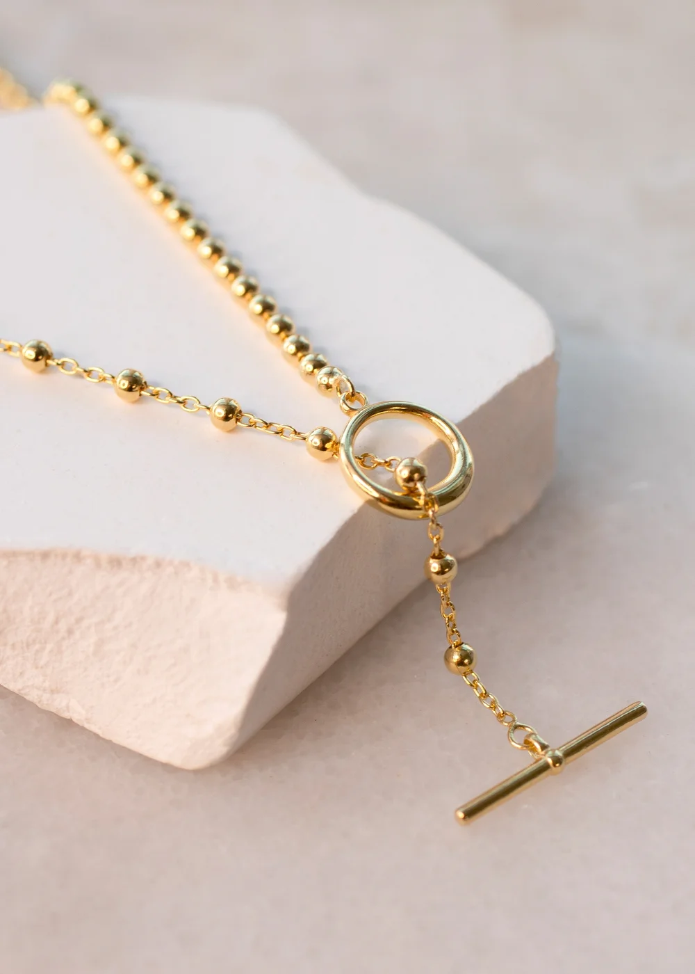 Golden Moments Sterling Silver Gold Plated Ball & Ball T-Bar Chain - One Size Image 2