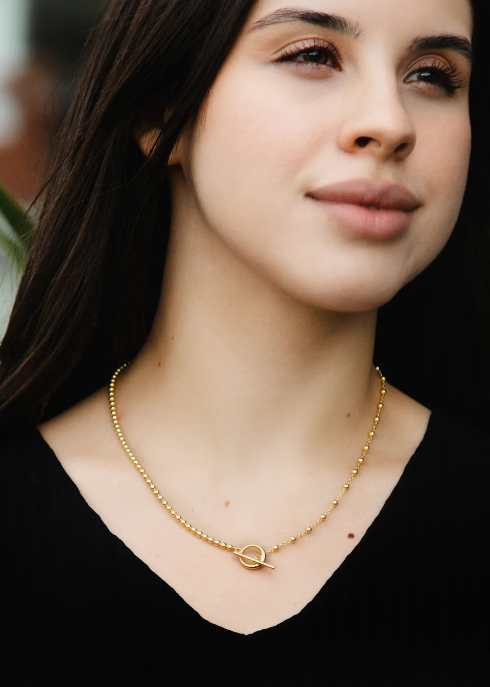 Golden Moments Sterling Silver Gold Plated Ball & Ball T-Bar Chain - One Size Image 3