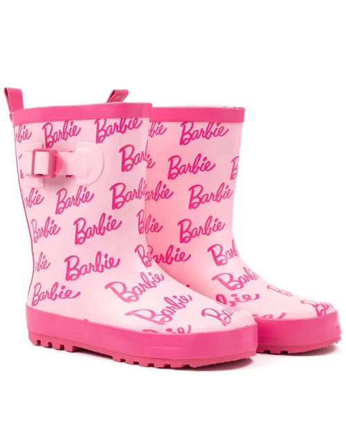 Vanilla Underground Barbie Unisex Kids Pink Logo Wellington Boots without Handles (10 Younger - 2 Older) - 12 Infants Image 1