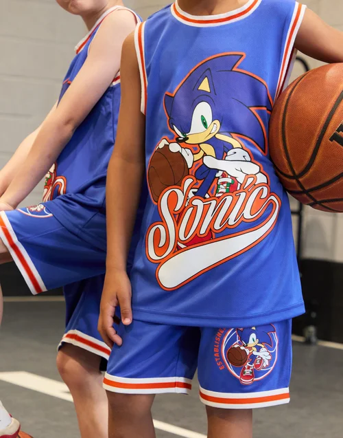 Vanilla Underground Sonic The Hedgehog Boys Blue 2 Piece Basketball Set (3-12 Years) - 10-11 yrs Image 4
