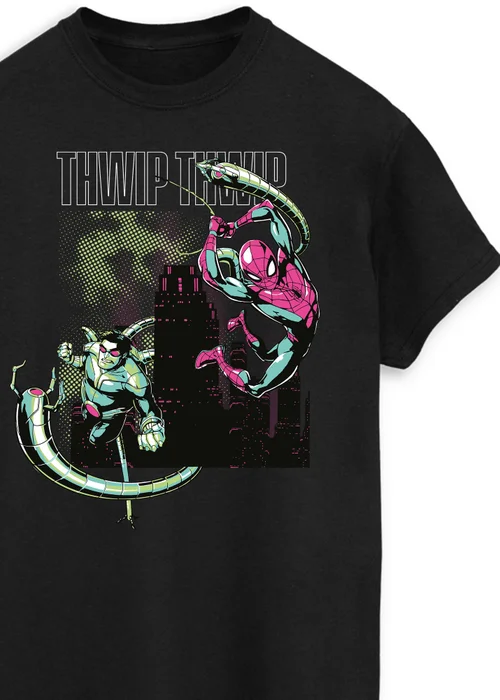 Spiral Galaxy Marvel Spider-Man Thwip Thwip Black Graphic T-Shirt - S Image 2