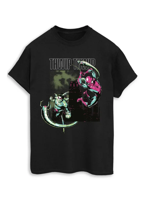 Spiral Galaxy Marvel Spider-Man Thwip Thwip Black Graphic T-Shirt - S Image 1