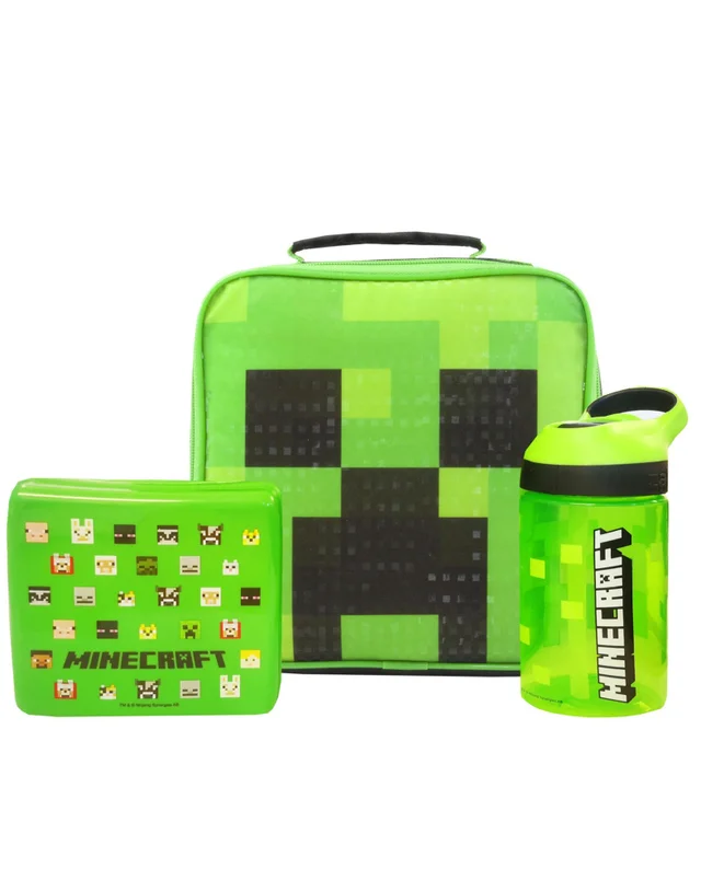 Vanilla Underground Minecraft Boys Green Creeper Lunch Bag Bottle and Snack Pot (One Size)