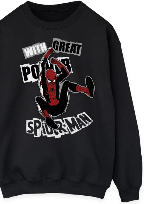 Spiral Galaxy Marvel Spider-Man Great Power Black Graphic Sweatshirt - S Image 2