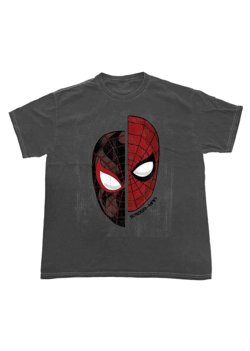 Spiral Galaxy Marvel Spider-Man Miles Morales Face Charcoal Graphic Washed T-Shirt - S Image 1