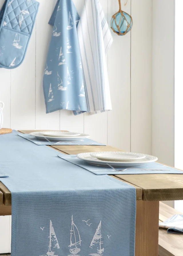 Catherine Lansfield Salcombe Boats Cotton Dining Placemat 4 Pack Blue