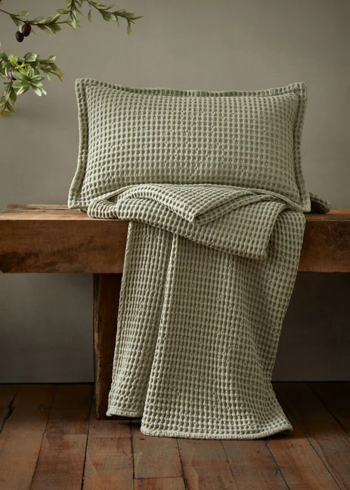 Pineapple Elephant Jaipur Chunky Waffle Cotton 150x200cm Blanket Throw Sage Green - One Size Image 4