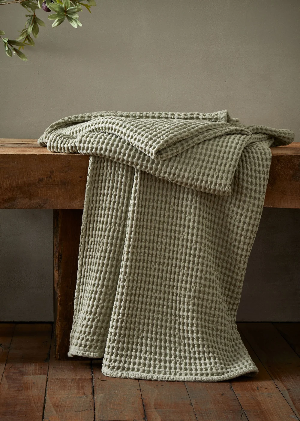 Pineapple Elephant Jaipur Chunky Waffle Cotton 150x200cm Blanket Throw Sage Green - One Size Image 1