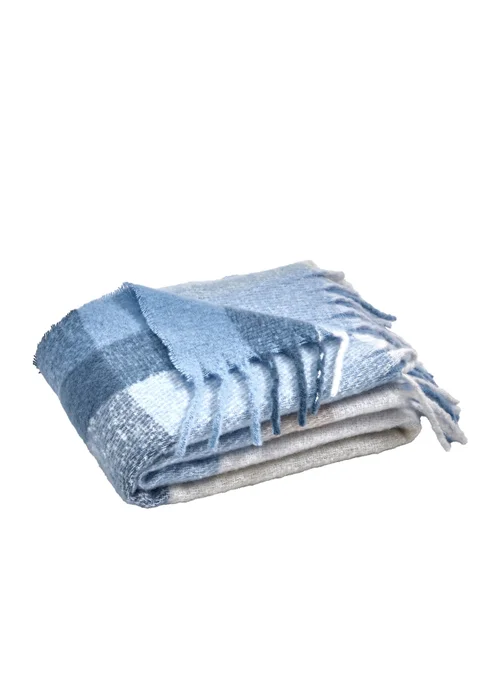 Catherine Lansfield Faux Mohair Check 130x170 cm Blanket Throw Blue - One Size Image 4