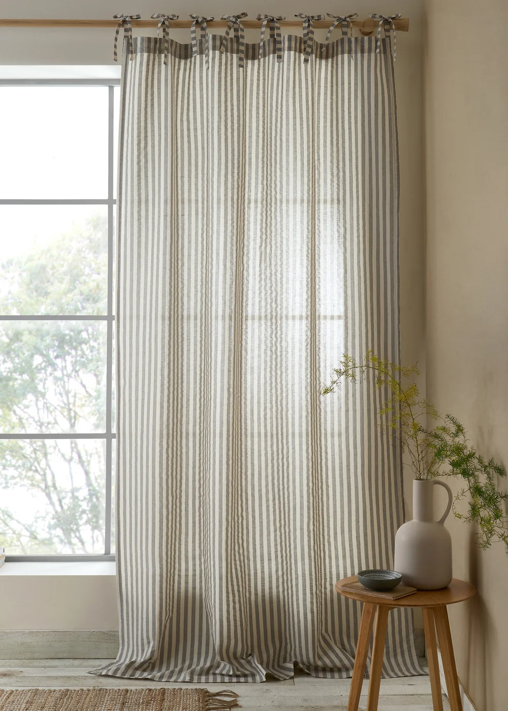 Pineapple Elephant Zanzibar Woven Stripe Voile Curtain Panel Grey - 55W X 72D (140x182cm) Image 1