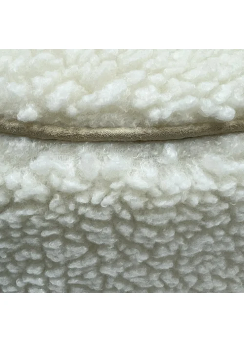 Kaikoo Cream Round Stool with Piping in Sherpa Fur - One Size Image 5