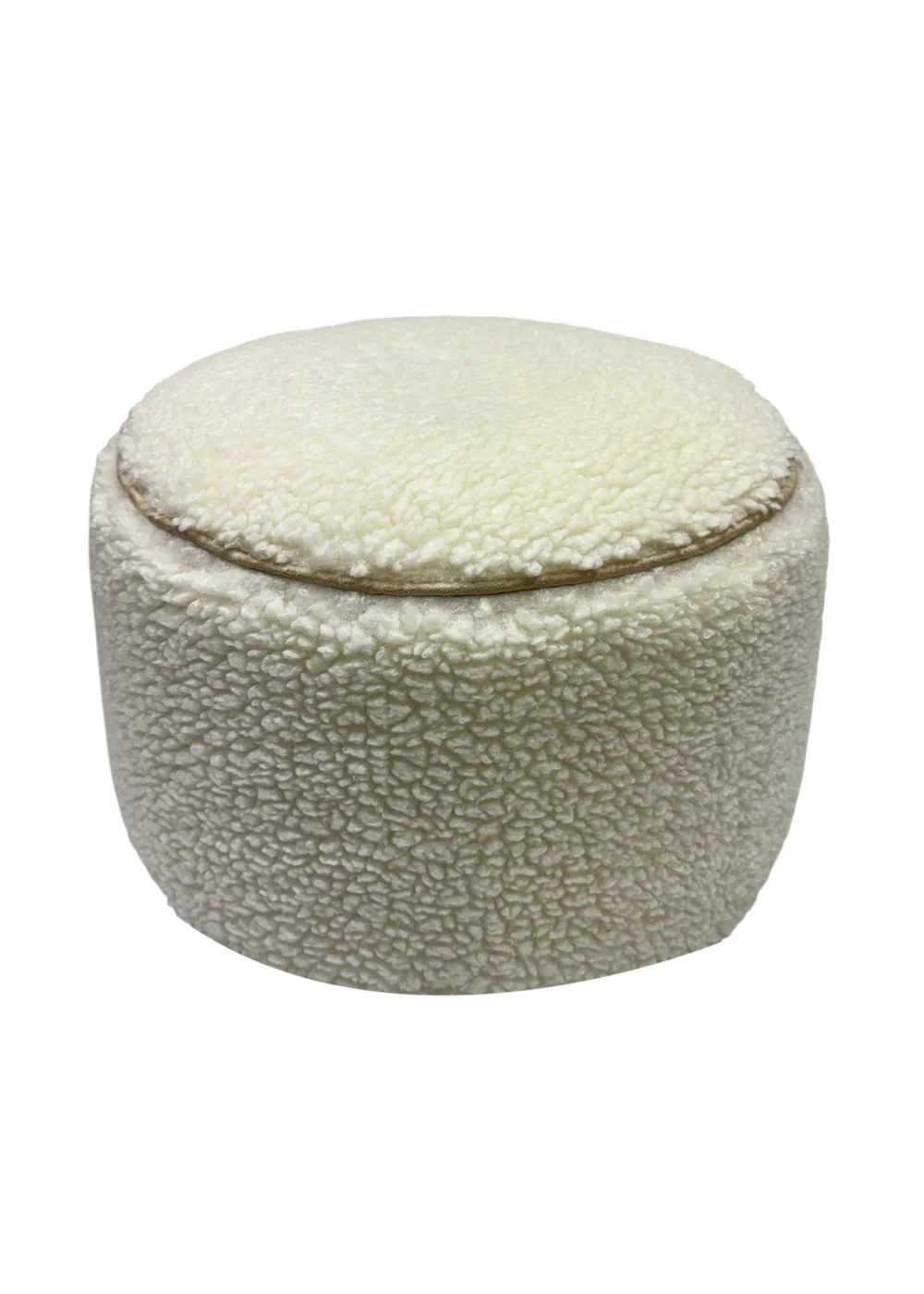Kaikoo Cream Round Stool with Piping in Sherpa Fur - One Size Image 2
