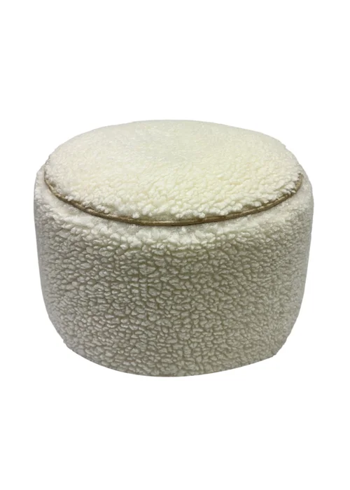Kaikoo Cream Round Stool with Piping in Sherpa Fur - One Size Image 2