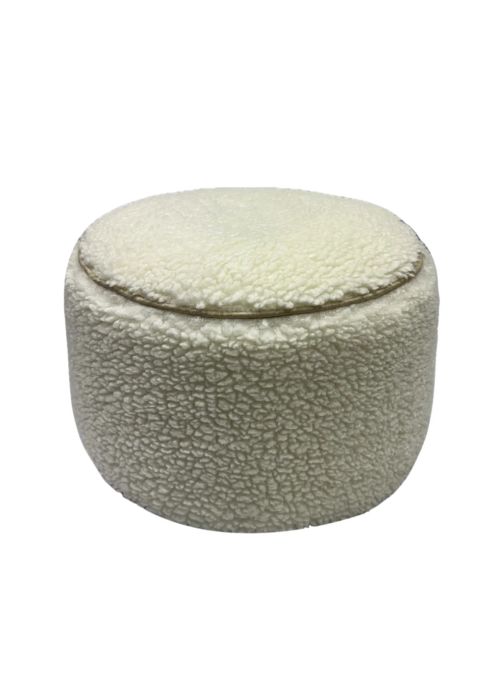 Kaikoo Cream Round Stool with Piping in Sherpa Fur - One Size Image 4