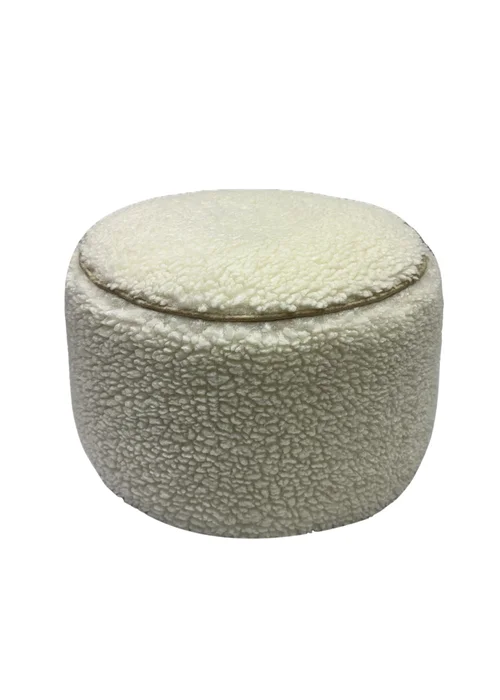 Kaikoo Cream Round Stool with Piping in Sherpa Fur - One Size Image 4