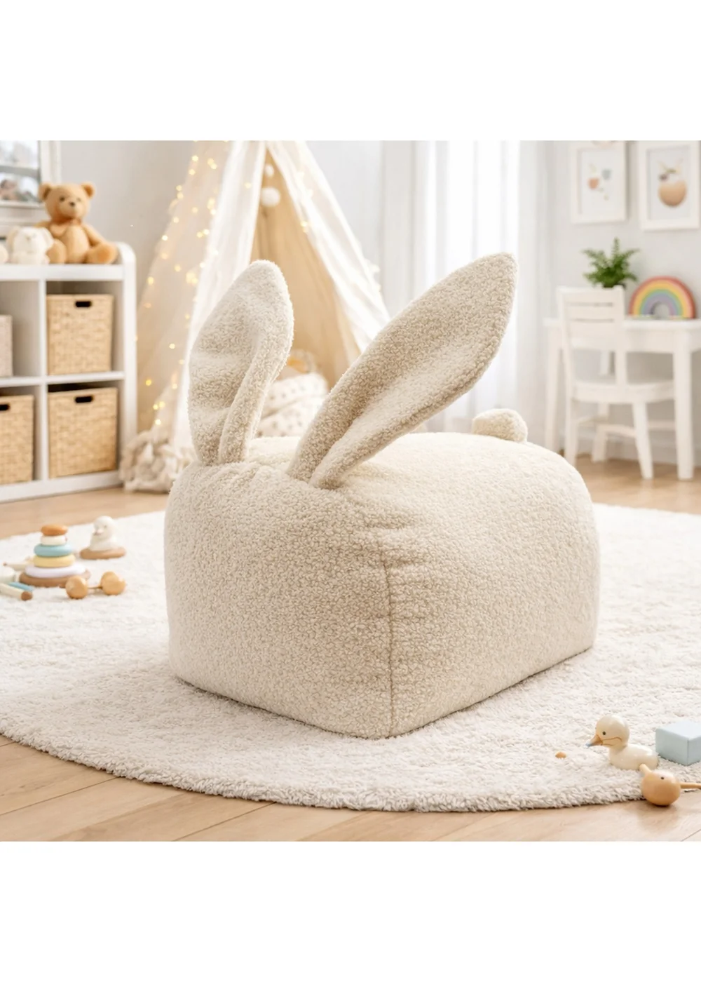 Kaikoo Cream Bunny Seat With Ears in Boucle - One Size Image 1